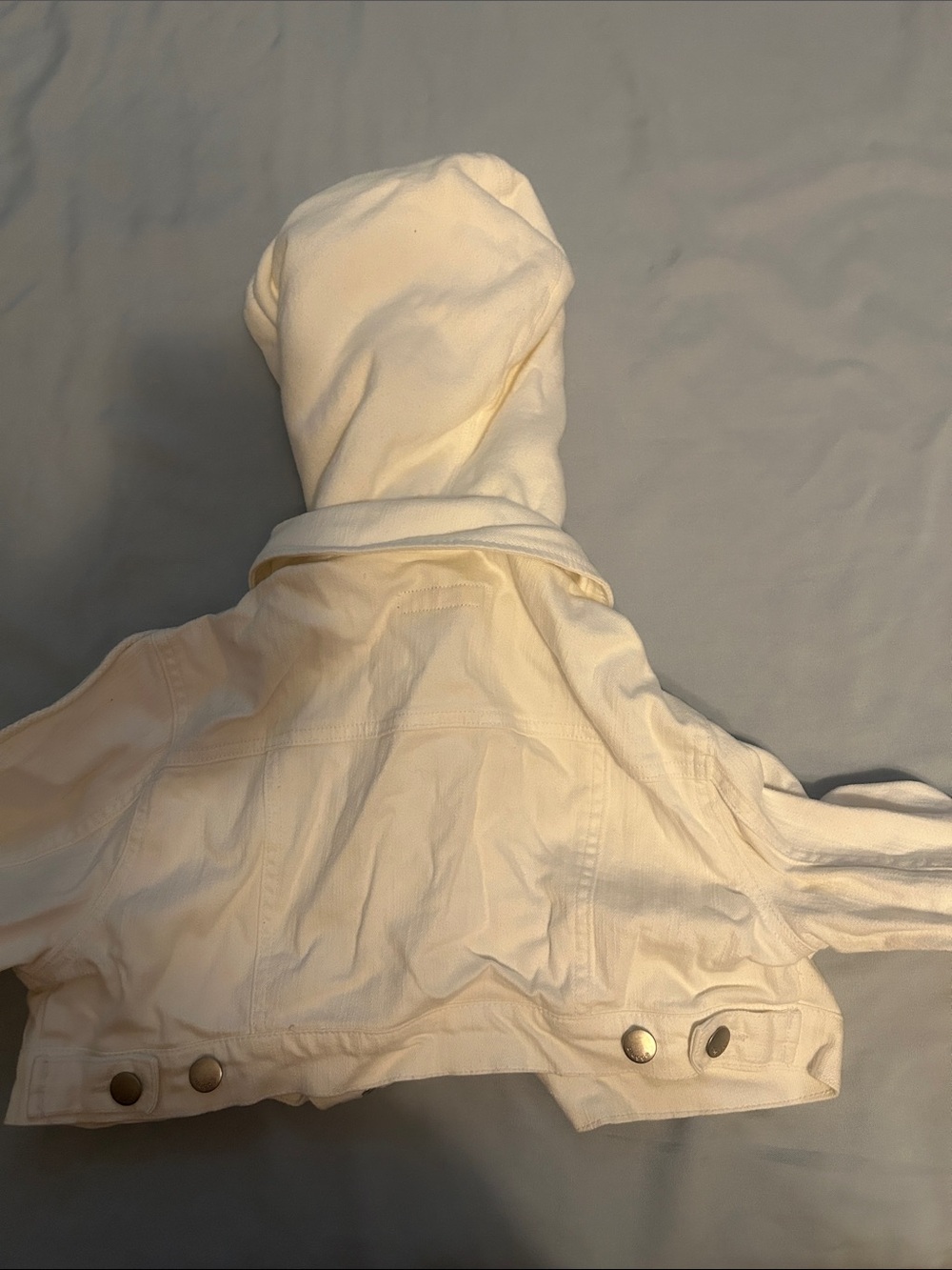 Plugg Cropped Hooded Denim Jacket with Rhinestone Pocket Trim - Cream - Picture 4 of 4